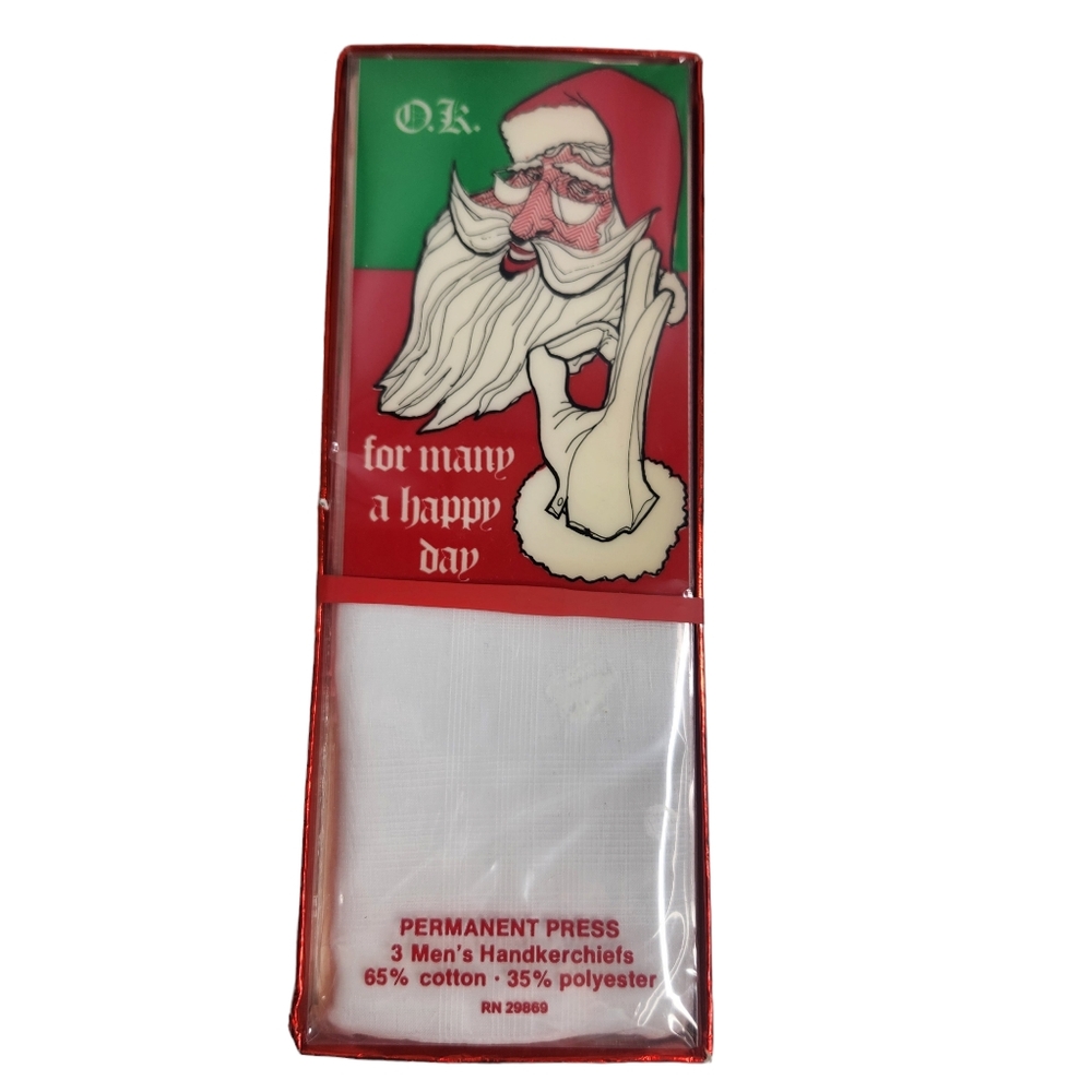 Vintage Christmas Gift Box 3 Mens Handkerchiefs Permanet Press Stocking Stuffers
